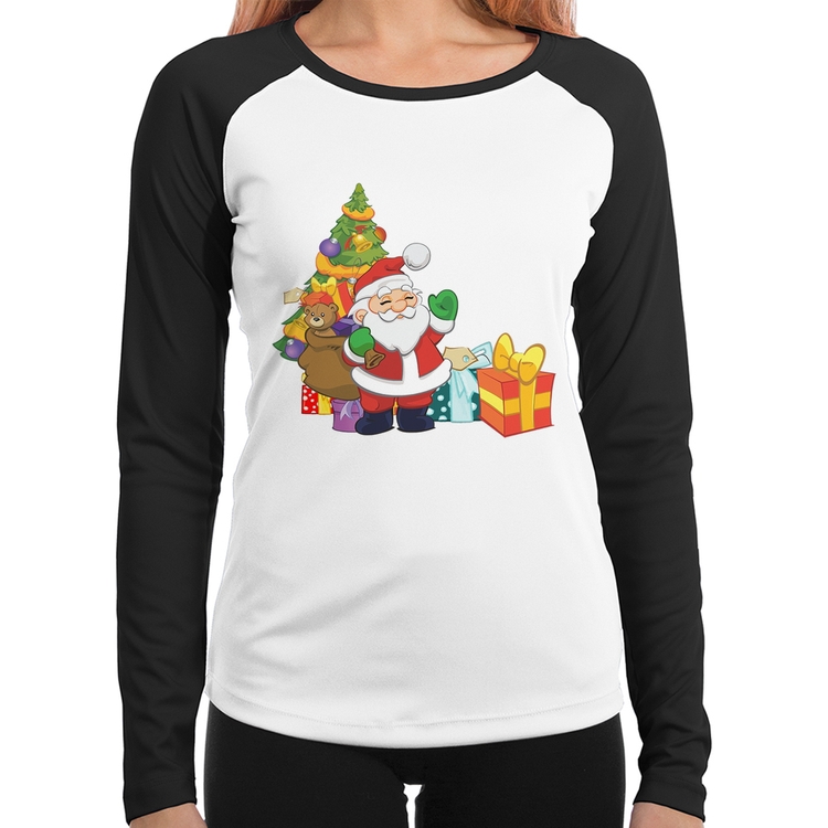 Baby Look Raglan Natal Papai Noel Manga Longa