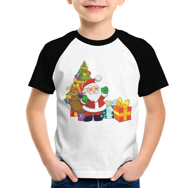 Camiseta Raglan Infantil Natal Papai Noel