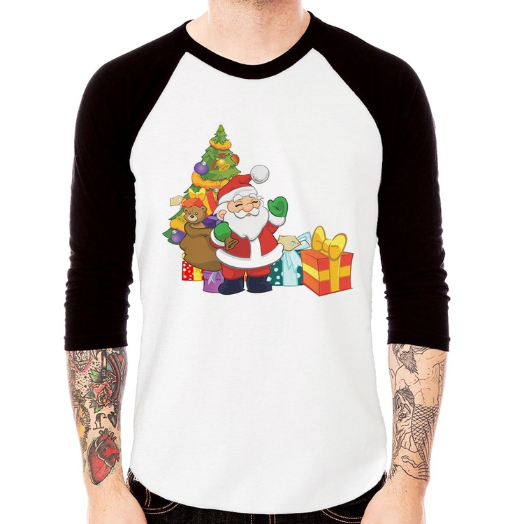 Camiseta Raglan Natal Papai Noel Manga 3/4