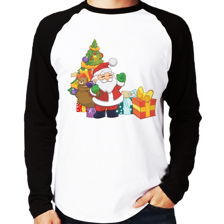 Camiseta Raglan Natal Papai Noel Manga Longa