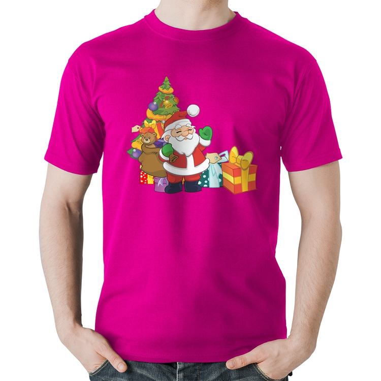 Camiseta Algodão Natal Papai Noel - Rosa