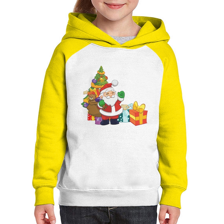 Moletom Infantil Natal Papai Noel - Branco/Amarelo