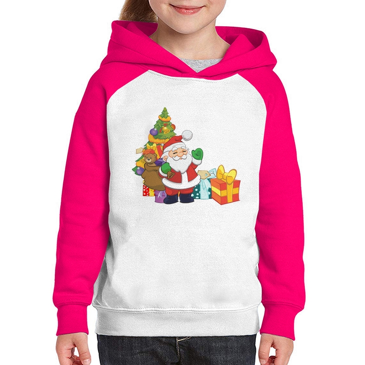 Moletom Infantil Natal Papai Noel - Branco/Rosa