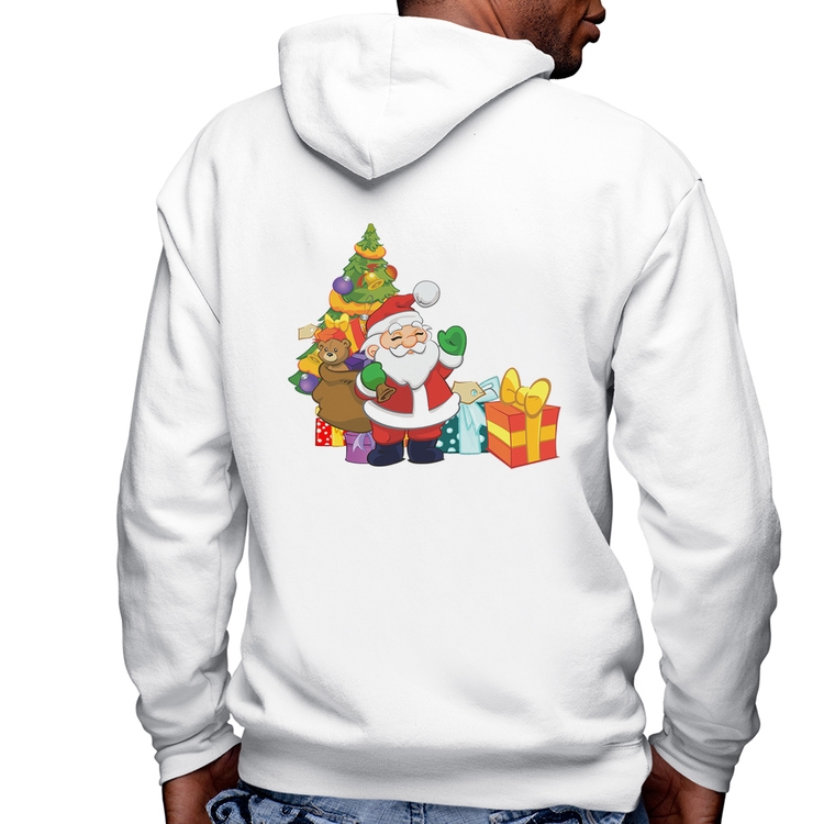 Blusa Moletom Natal Papai Noel Masculina com Capuz e Zíper - Branca