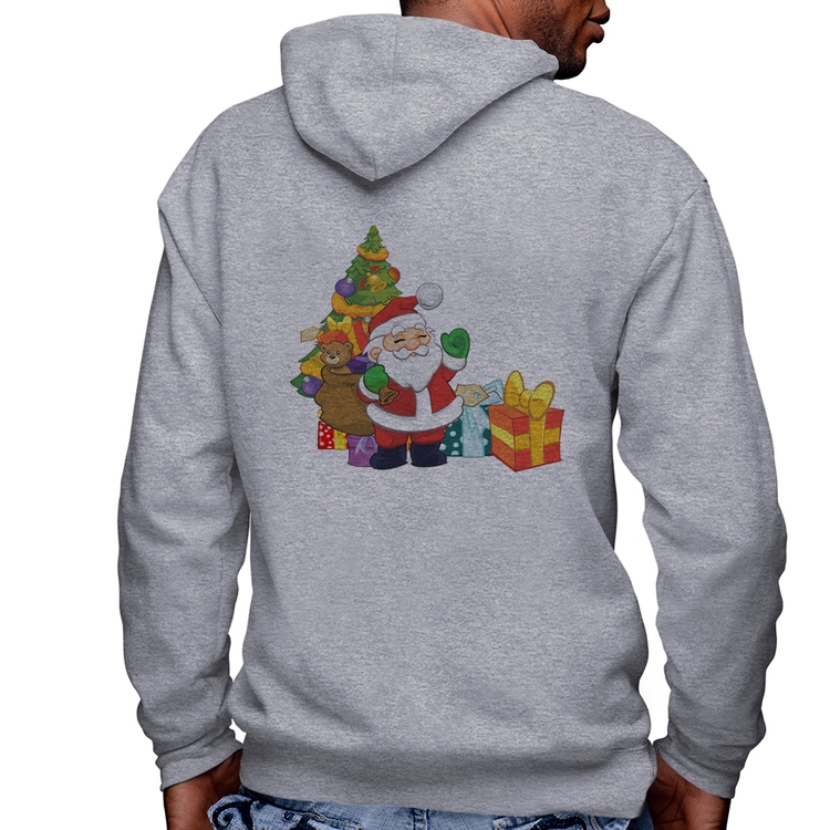 Blusa Moletom Natal Papai Noel Masculina com Capuz e Zíper - Mescla