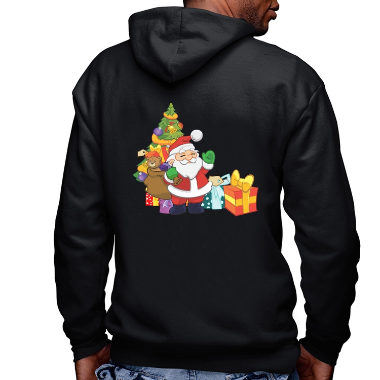 Blusa Moletom Natal Papai Noel Masculina com Capuz e Zíper