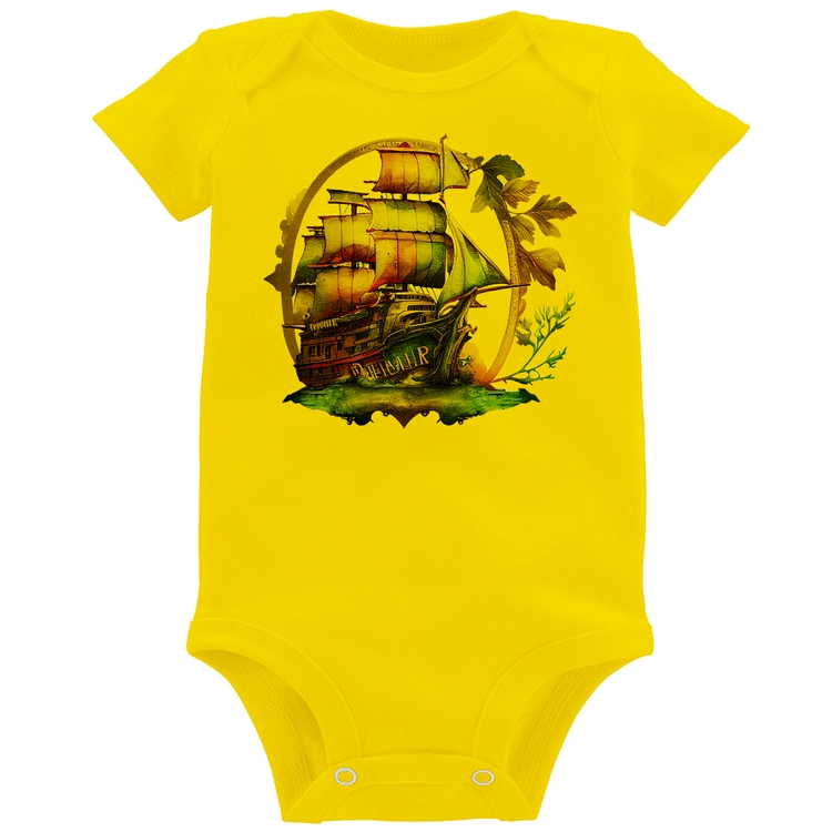 Body Bebê Navio e Flores - Amarelo