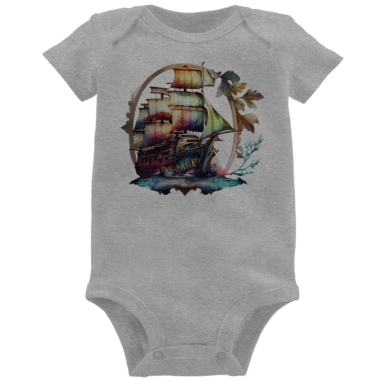 Body Bebê Navio e Flores - Cinza