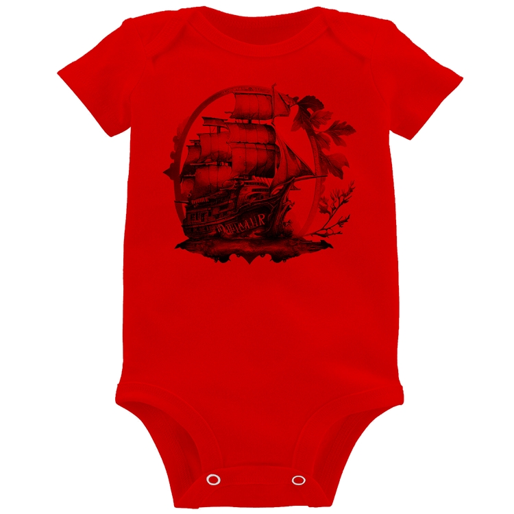 Body Bebê Navio e Flores - Vermelho