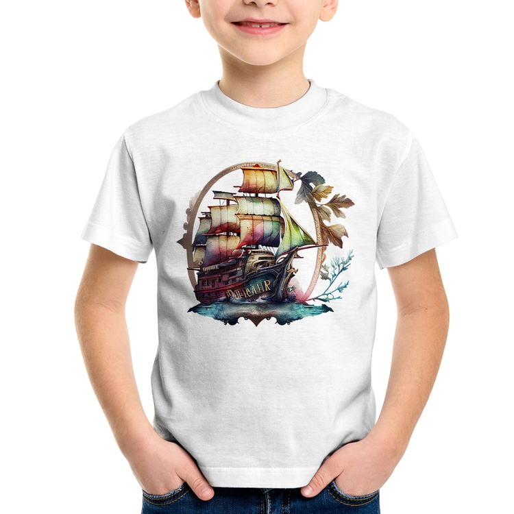 Camiseta Infantil Navio e Flores