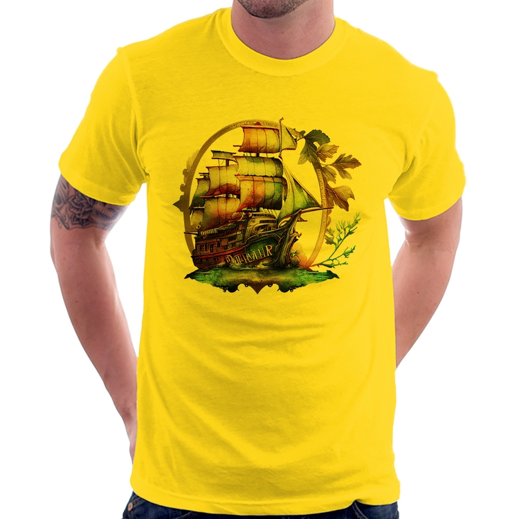 Camiseta Navio e Flores - Amarela