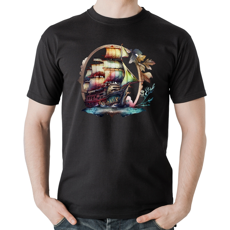 Camiseta Algodão Navio e Flores