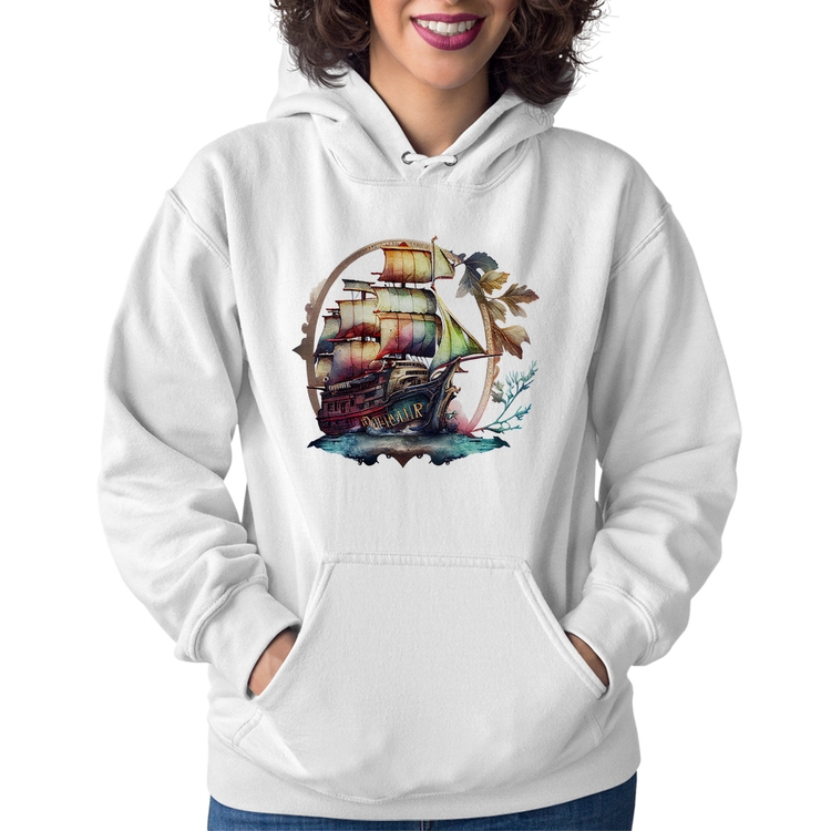 Moletom Feminino Navio e Flores - Branco