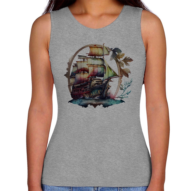 Regata Feminina Navio e Flores - Cinza