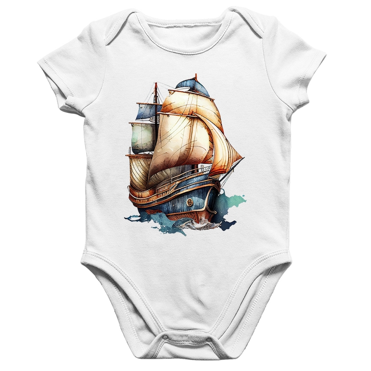 Body Bebê Algodão Navio Vintage - Branco