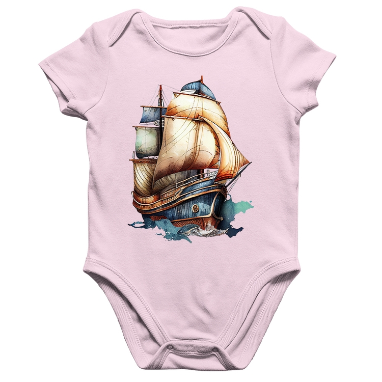 Body Bebê Algodão Navio Vintage - Rosa Bebê