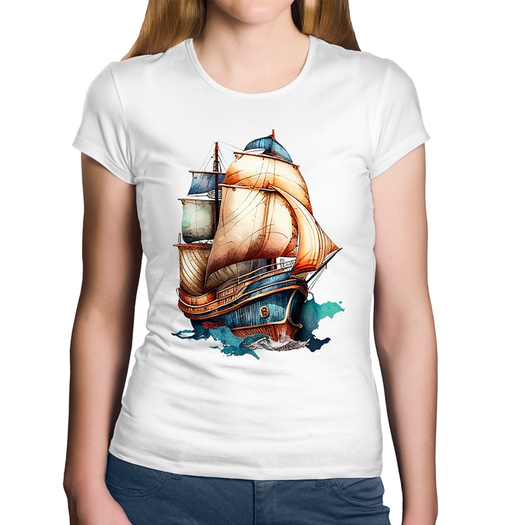 Baby Look Algodão Navio Vintage - Branca