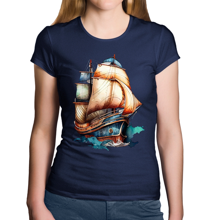 Baby Look Algodão Navio Vintage - Marinho