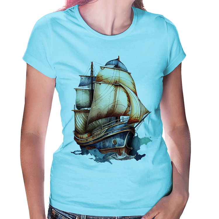 Baby Look Navio Vintage - Azul Bebê