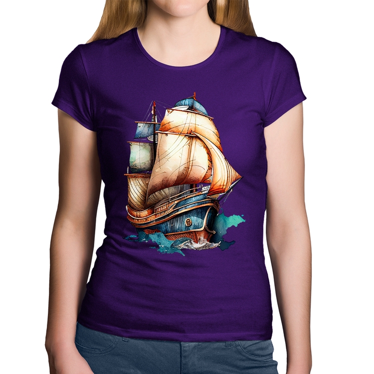 Baby Look Algodão Navio Vintage - Roxa