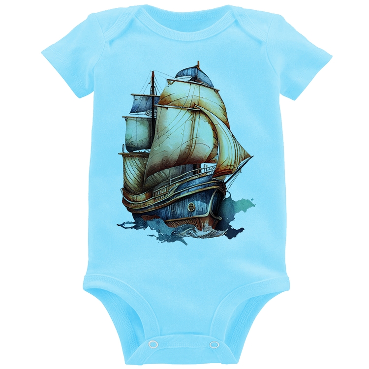 Body Bebê Navio Vintage - Azul Bebê