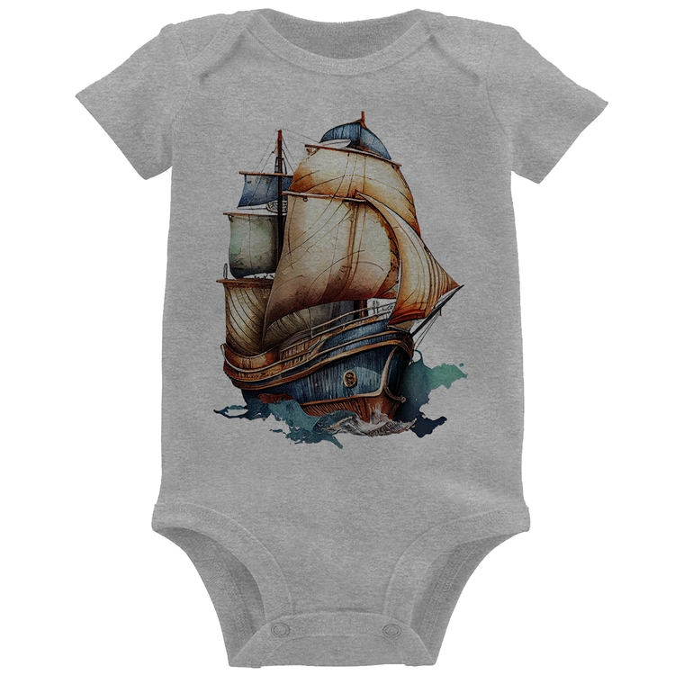 Body Bebê Navio Vintage - Cinza