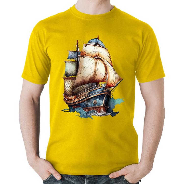Camiseta Algodão Navio Vintage - Amarela