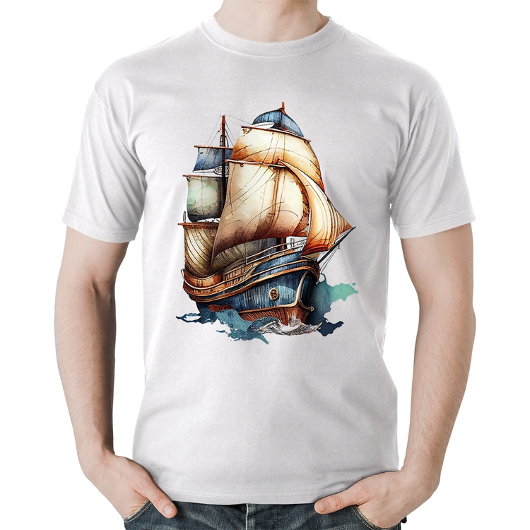 Camiseta Algodão Navio Vintage - Branca