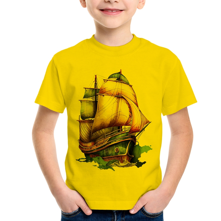 Camiseta Infantil Navio Vintage - Amarela