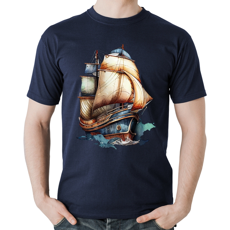 Camiseta Algodão Navio Vintage - Marinho