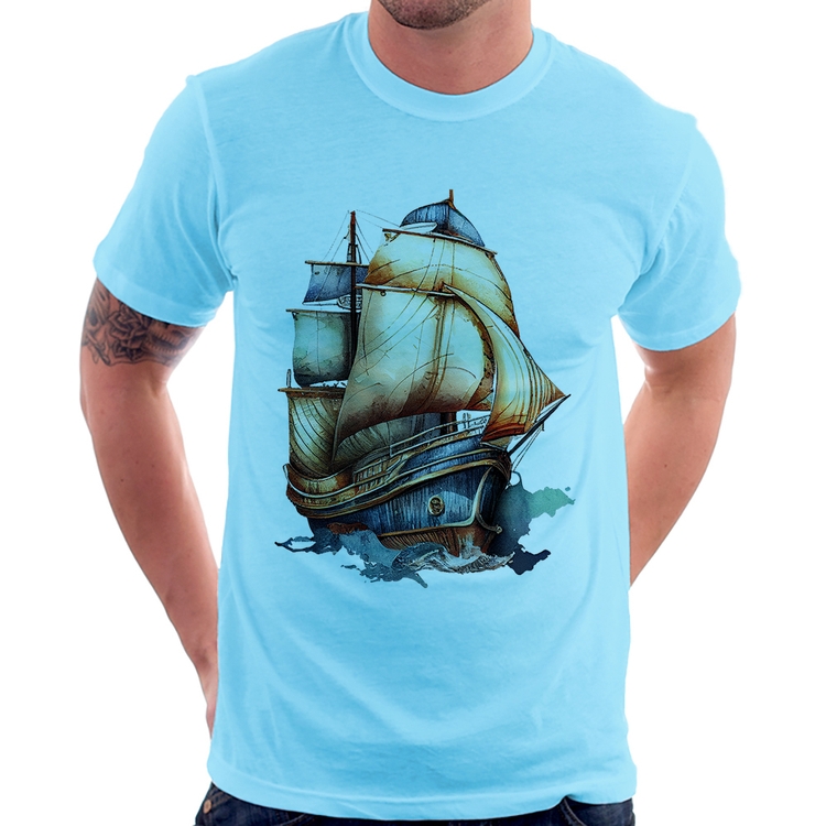 Camiseta Navio Vintage - Azul Bebê