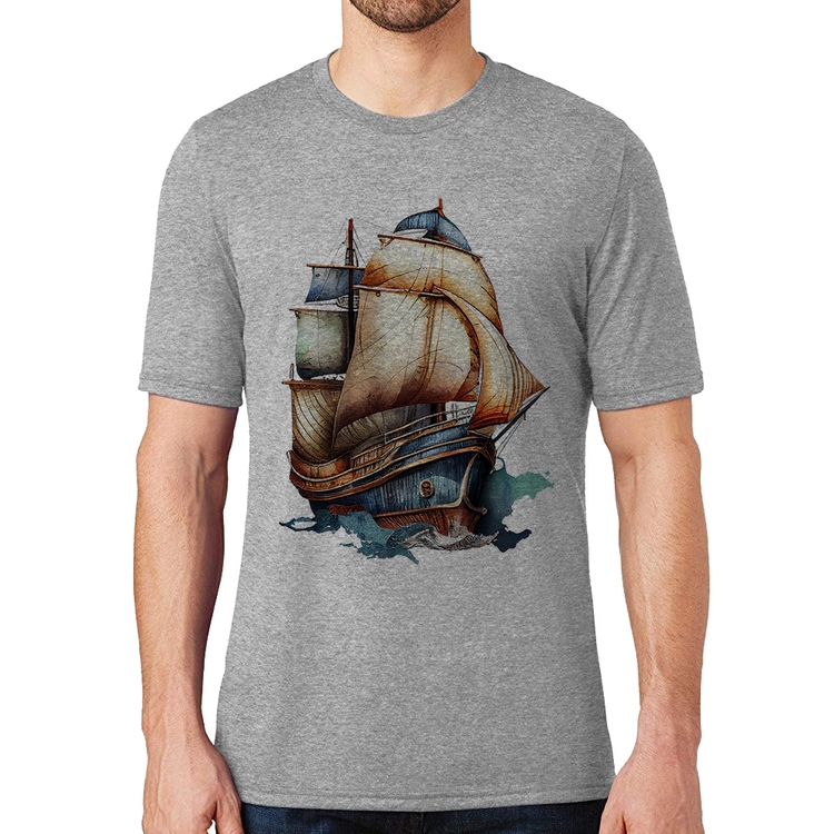 Camiseta Navio Vintage - Cinza