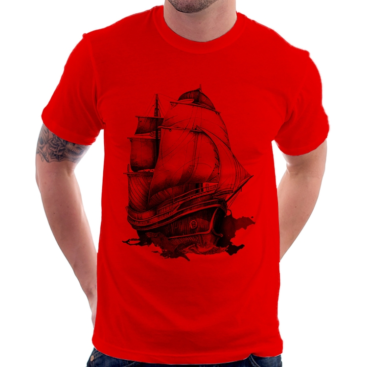 Camiseta Navio Vintage - Vermelha