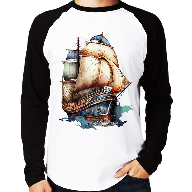 Camiseta Raglan Navio Vintage Manga Longa
