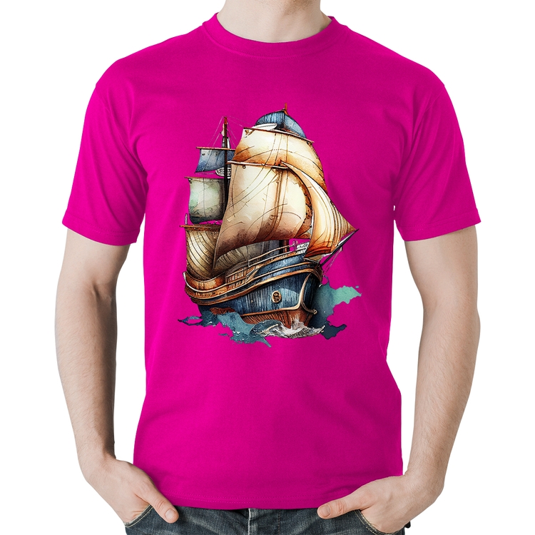 Camiseta Algodão Navio Vintage - Rosa