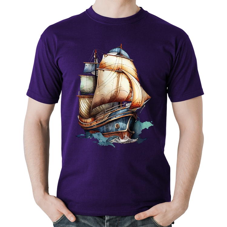 Camiseta Algodão Navio Vintage - Roxa