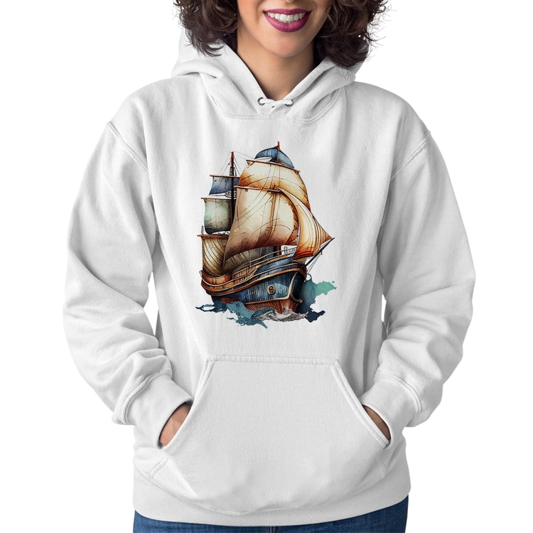 Moletom Feminino Navio Vintage - Branco