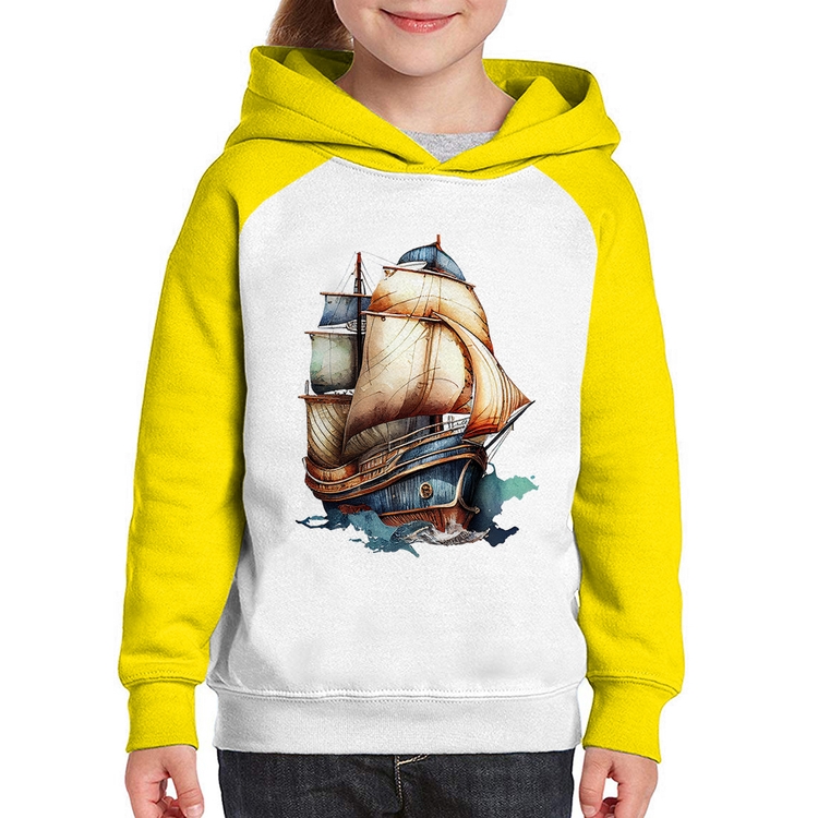 Moletom Infantil Navio Vintage - Branco/Amarelo