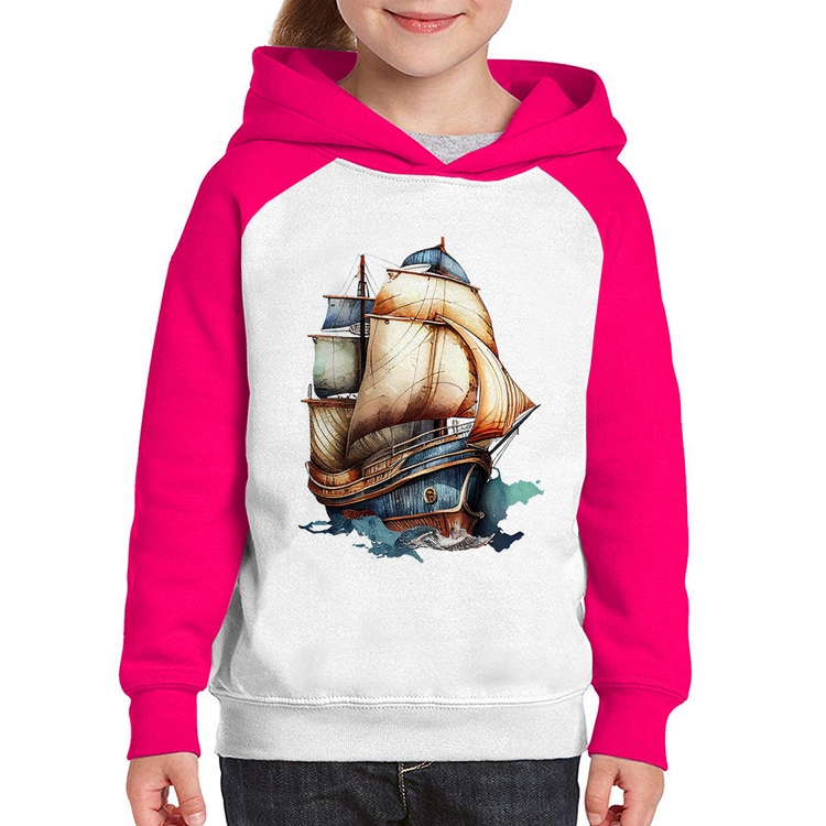 Moletom Infantil Navio Vintage - Branco/Rosa