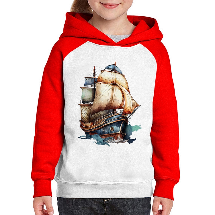 Moletom Infantil Navio Vintage - Branco/Vermelho