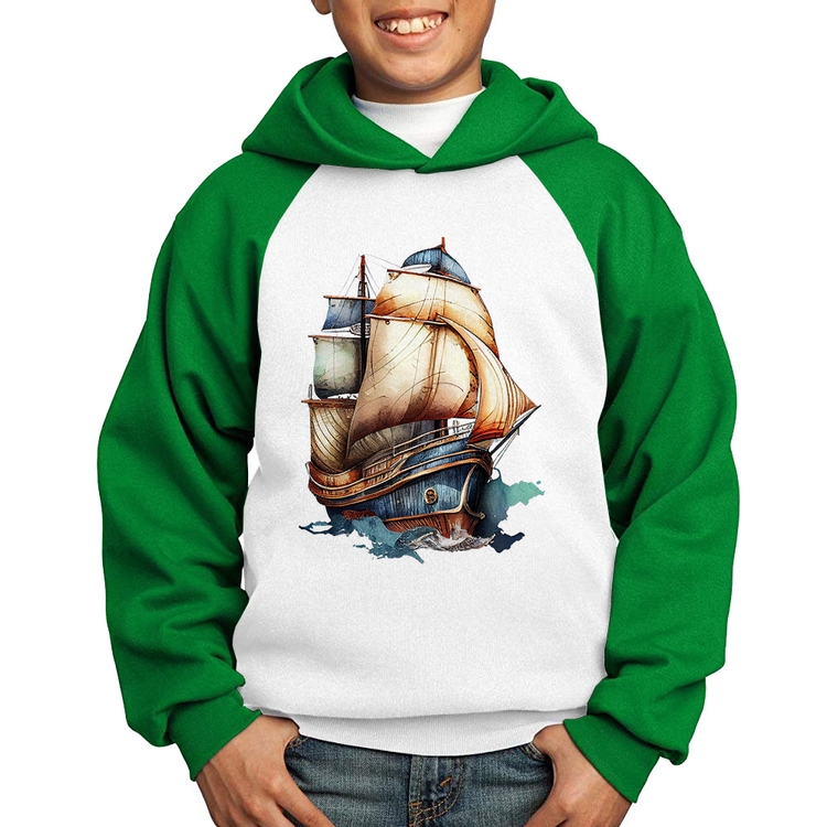 Moletom Infantil Navio Vintage - Branco/Verde