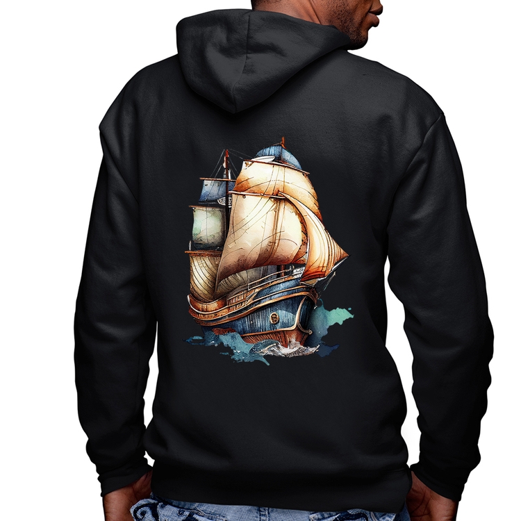 Blusa Moletom Navio Vintage Masculina com Capuz e Zíper