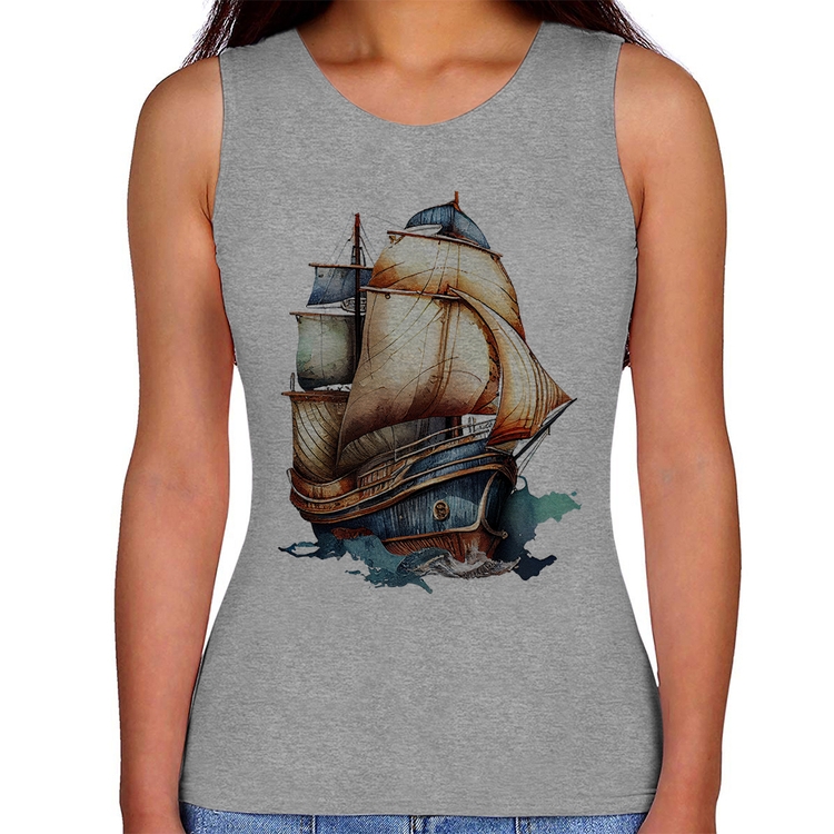 Regata Feminina Navio Vintage - Cinza