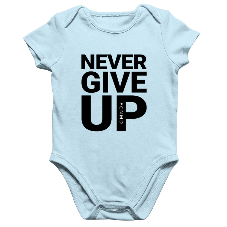 Body Bebê Algodão Never give up - Azul Bebê