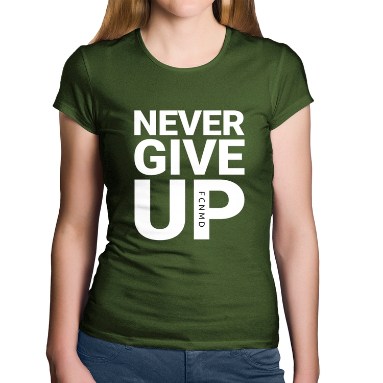 Baby Look Algodão Never give up - Musgo