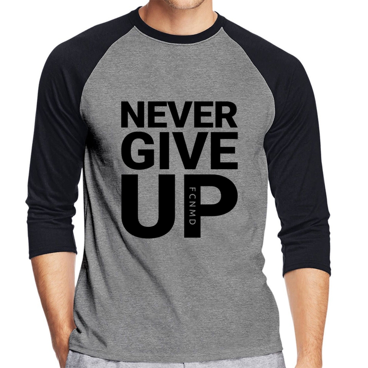 Camiseta Raglan Never give up Manga 3/4 - Cinza/Preto