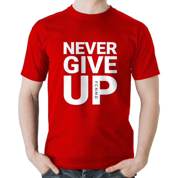 Camiseta Algodão Never give up - Vermelha