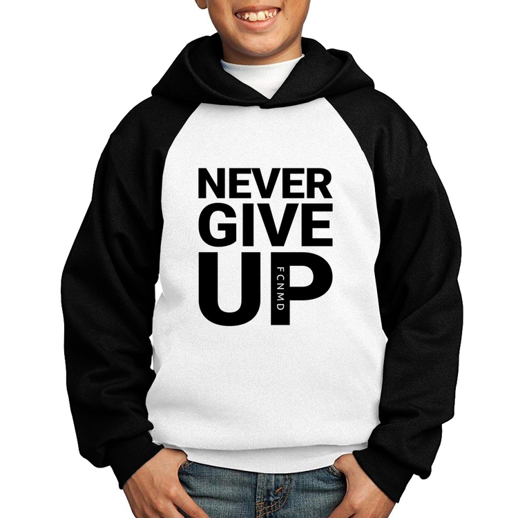 Moletom Infantil Never give up - Branco/Preto