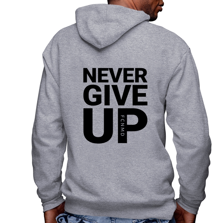 Blusa Moletom Never give up Masculina com Capuz e Zíper - Mescla