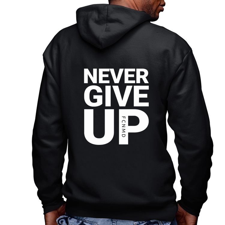 Blusa Moletom Never give up Masculina com Capuz e Zíper